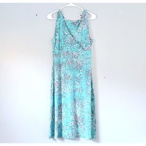 Eddie Bauer Dress Medium Turquoise Travex Stretch Sleeveless Faux Wrap Jersey